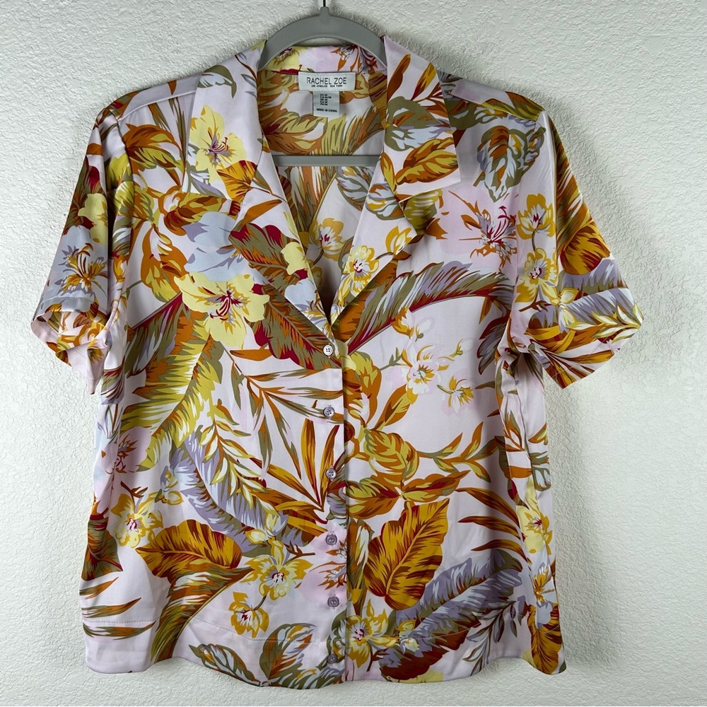 Rachel Zoe Women’s Sz M tropical floral Resort wear Boho Chic Satiny Luxury